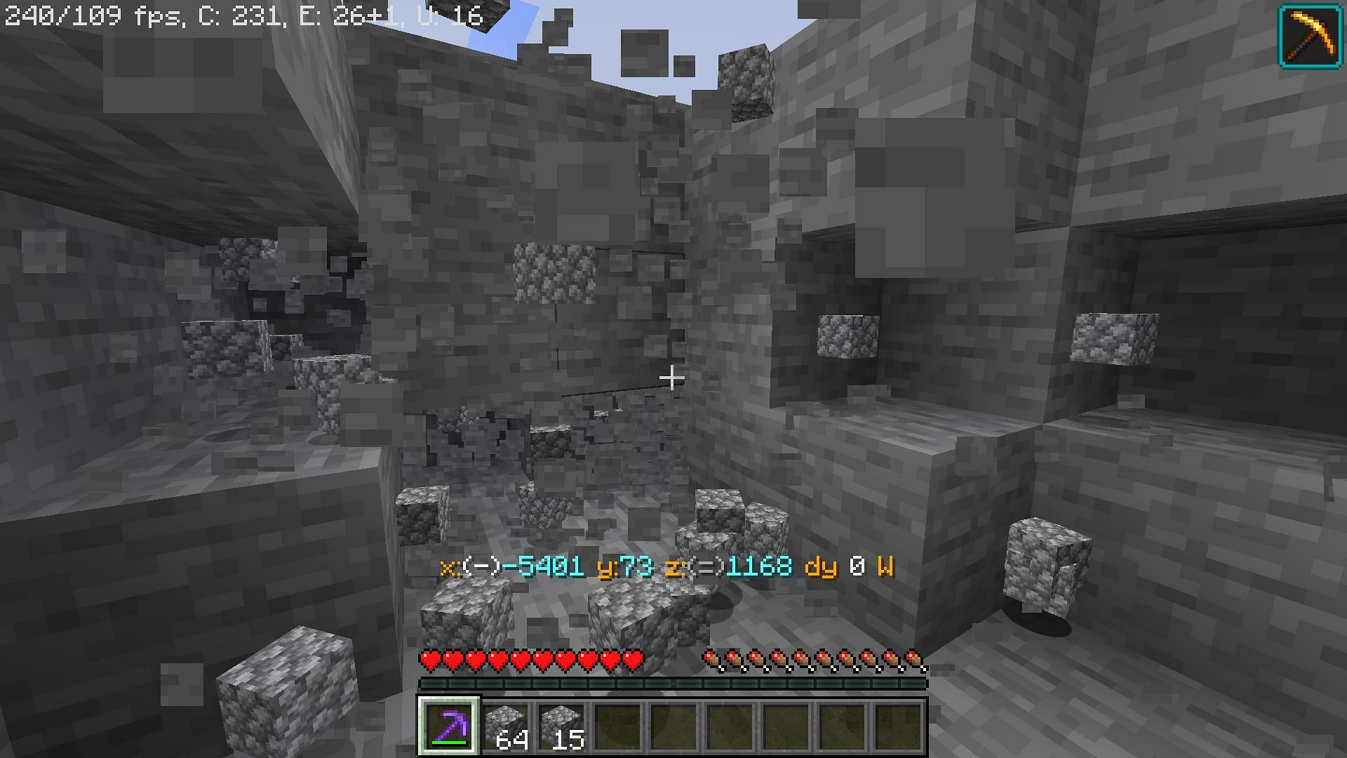 Combining efficiency five enchantment and Haste 2 status effect is the fastest method to mine in Minecraft (Image via Mojang)